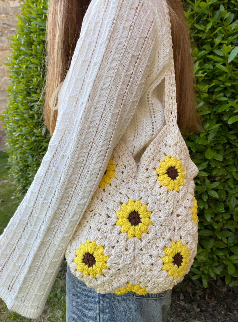 Bolso crochet girasoles corazón