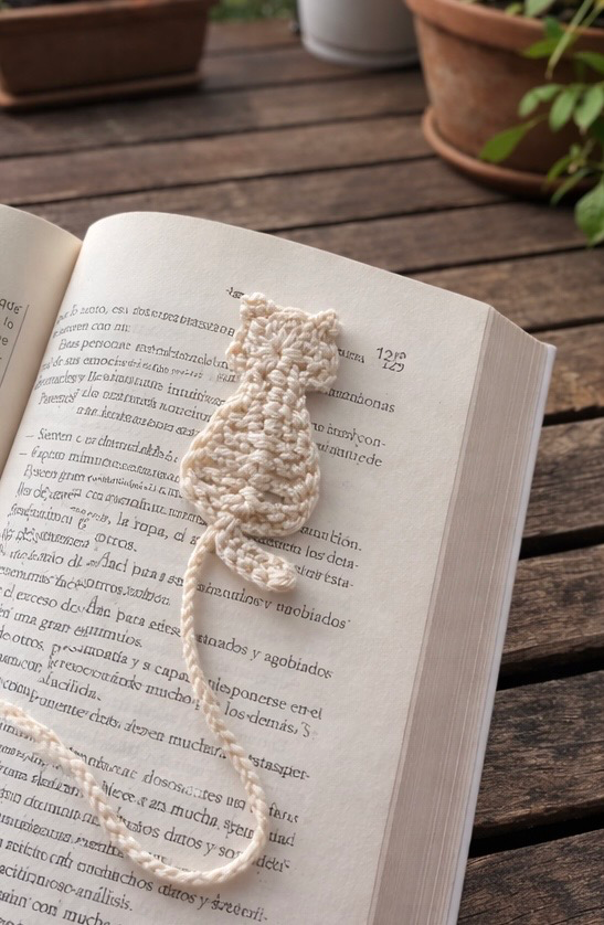 Marcapáginas crochet gato crema